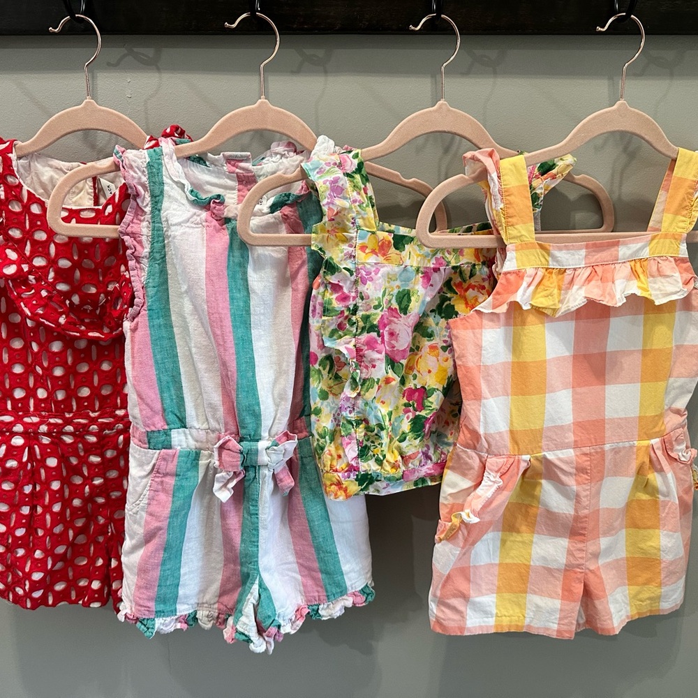 Janie and Jack Girls' Multicolor Striped, Floral & Gingham Rompers and Top